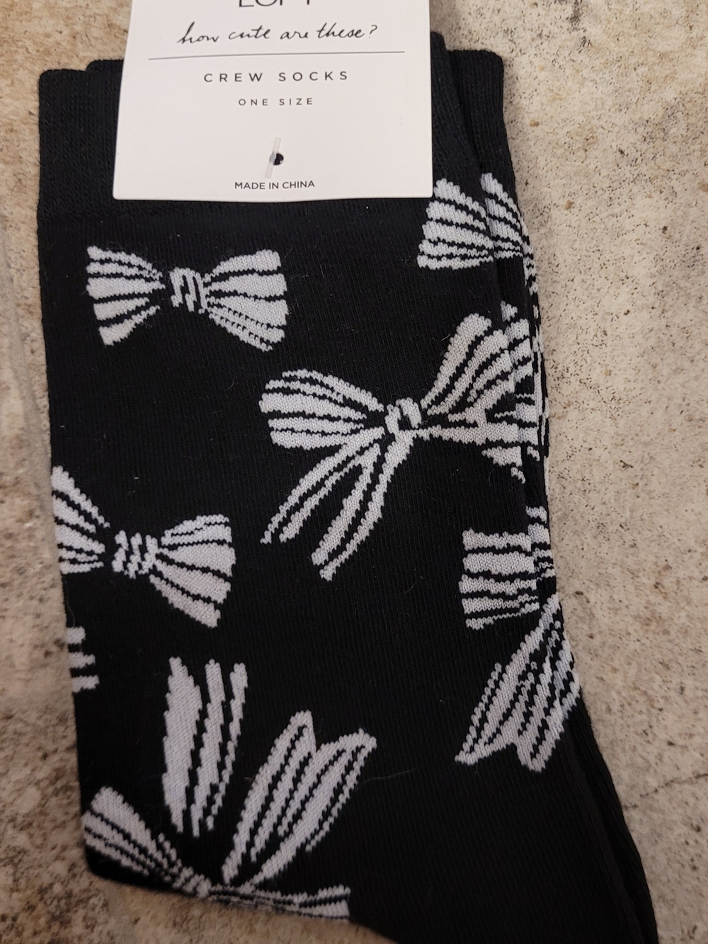 NWT LOFT Black Crew Socks with White Bows OSFM